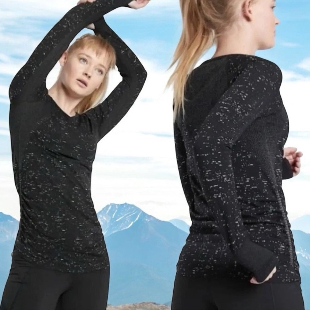 Athleta Black Speckled Speedlight Long sleeve Active Wear Top Size XS